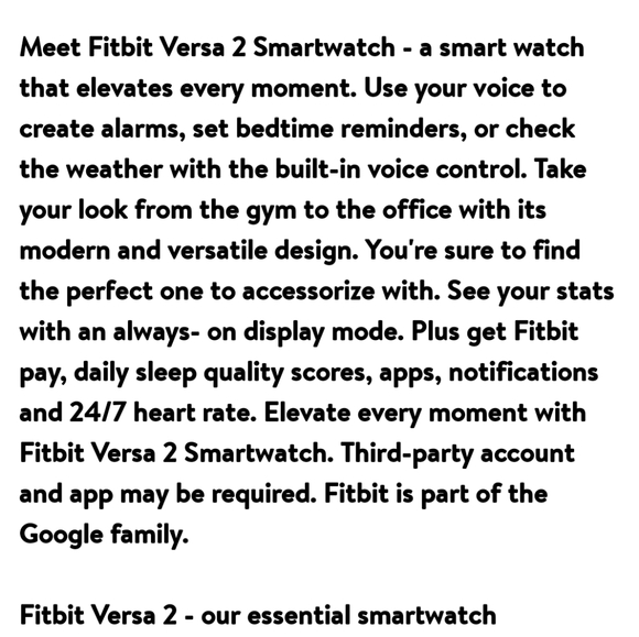 FitBit Versa 2 Health/Fitness Tracking Smartwatch Petal & Rose Gold - Picture 16 of 16